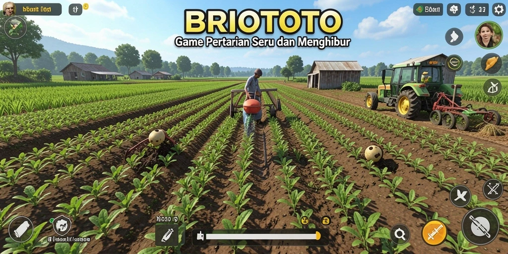 Tampilan utama gameplay BRIOTOTO dengan aktivitas pertanian yang seru.