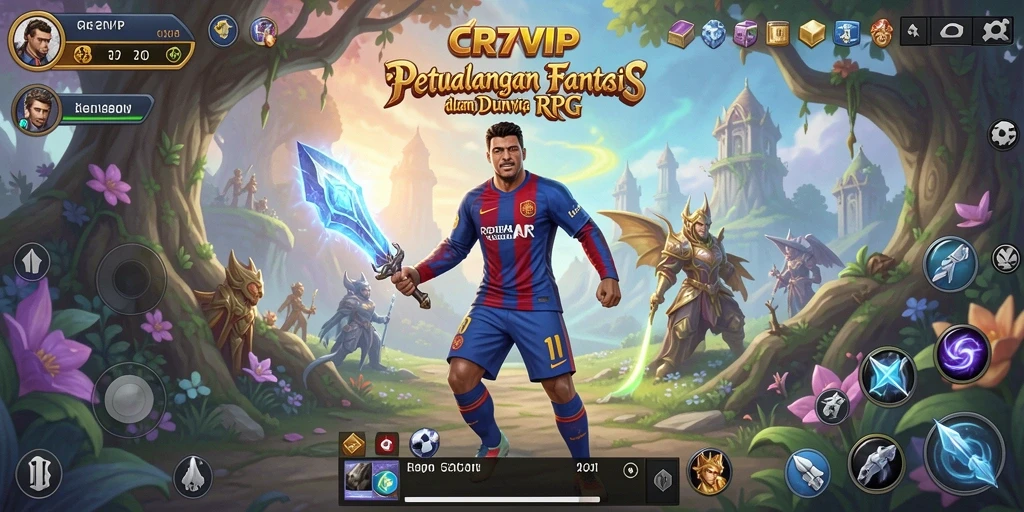 Tangkapan layar gameplay CR7VIP yang menunjukkan pertempuran epik dan eksplorasi dunia.