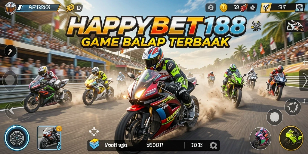 Screenshot gameplay balap motor yang mendebarkan dari HAPPYBET188.