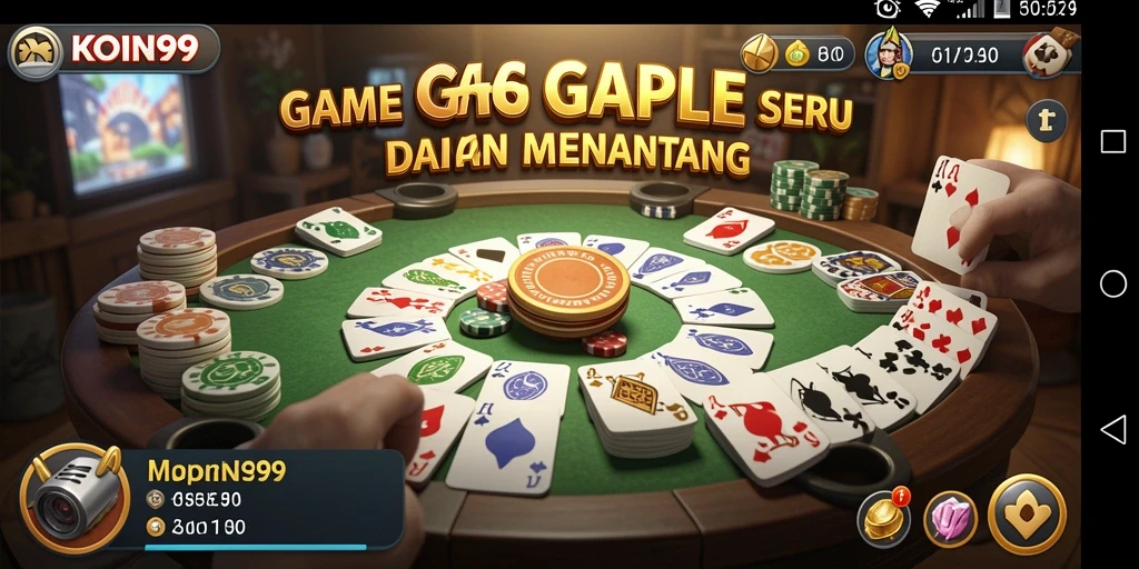 Gameplay seru KOIN99 yang menampilkan pertandingan Gaple.