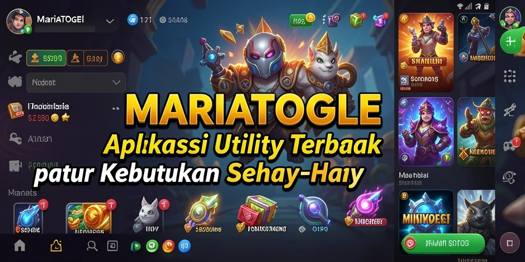 Tampilan antarmuka utama MARIATOGEL dengan fitur-fitur menarik.