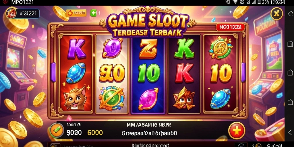 Screenshot utama MPO1221 menampilkan momen mendebarkan saat memutar gulungan Slot.