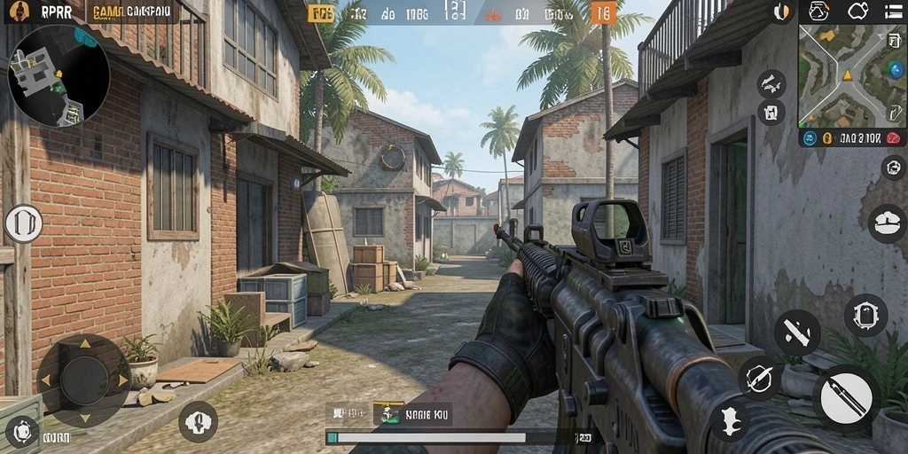 Screenshot gameplay RPRR menunjukkan aksi tembak menembak yang intens.