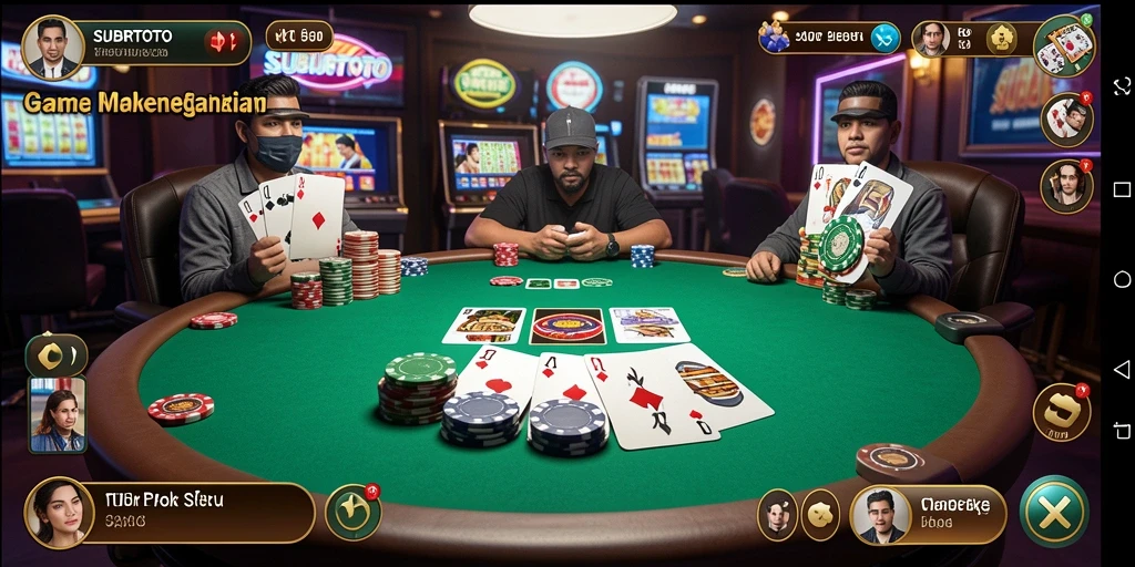 Menampilkan gameplay seru Poker di SUBURTOTO dengan berbagai pilihan permainan.